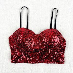 WET SEAL Red Sequins Women's Camisole Bustier Party Holiday Crop Top Large